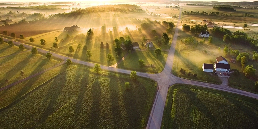 Rural broadband and fiber right-of-way, aerial view