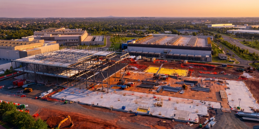 Data center construction site, aerial view